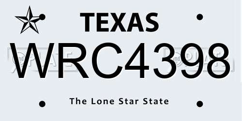 WRC4398 Texas License Plate