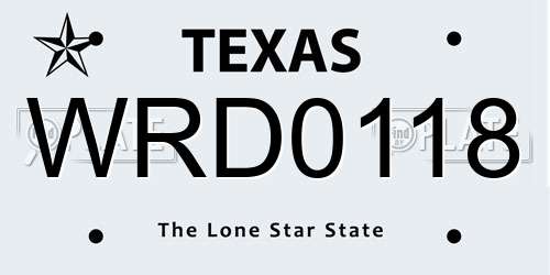 WRD0118 Texas License Plate