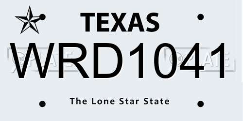 WRD1041 Texas License Plate