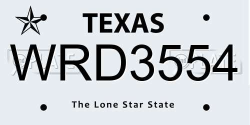 WRD3554 Texas License Plate