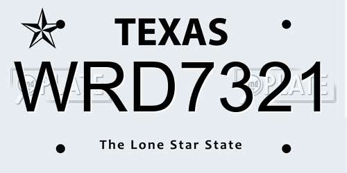 WRD7321 Texas License Plate