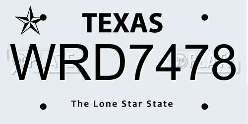 WRD7478 Texas License Plate