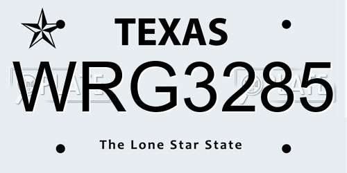 WRG3285 Texas License Plate