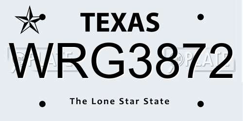WRG3872 Texas License Plate