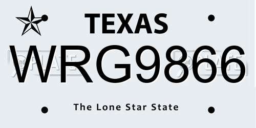 WRG9866 Texas License Plate