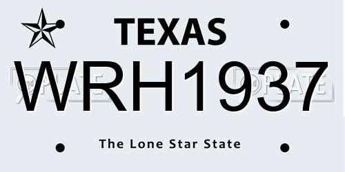 WRH1937 Texas License Plate