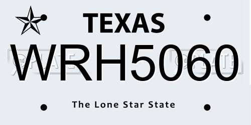 WRH5060 Texas License Plate