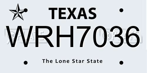 WRH7036 Texas License Plate