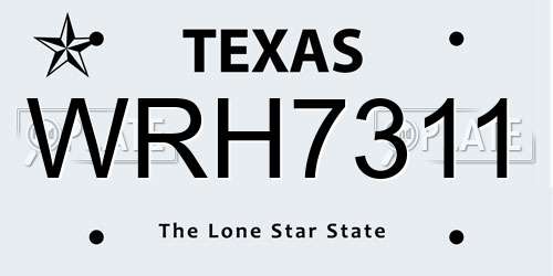 WRH7311 Texas License Plate