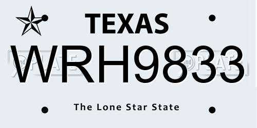 WRH9833 Texas License Plate