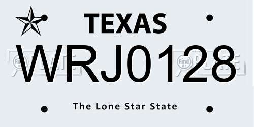 WRJ0128 Texas License Plate