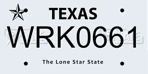 WRK0661 Texas License Plate