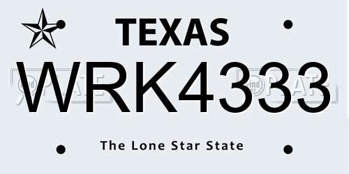 WRK4333 Texas License Plate