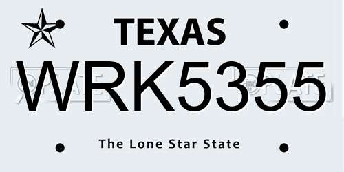 WRK5355 Texas License Plate