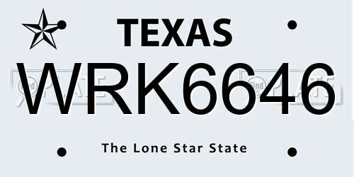 WRK6646 Texas License Plate