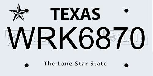 WRK6870 Texas License Plate