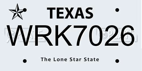 WRK7026 Texas License Plate