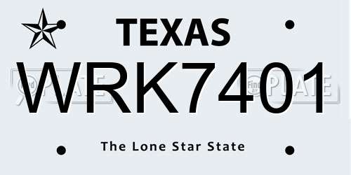 WRK7401 Texas License Plate
