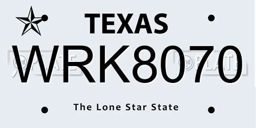 WRK8070 Texas License Plate