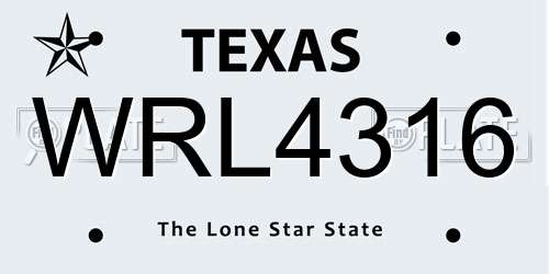 WRL4316 Texas License Plate