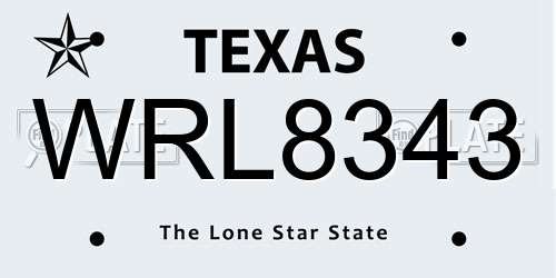 WRL8343 Texas License Plate