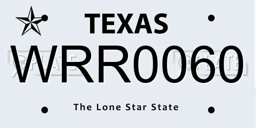 WRR0060 Texas License Plate