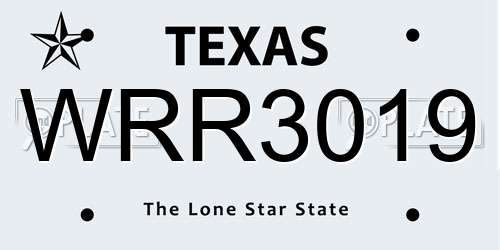 WRR3019 Texas License Plate
