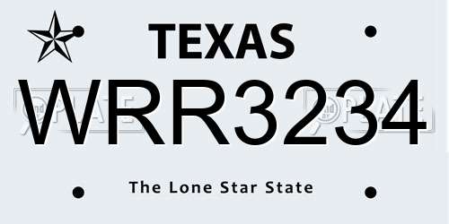 WRR3234 Texas License Plate