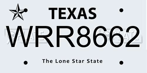 WRR8662 Texas License Plate