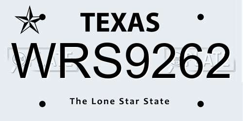 WRS9262 Texas License Plate