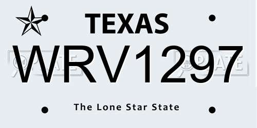 WRV1297 Texas License Plate