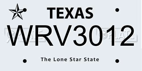 WRV3012 Texas License Plate