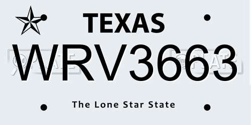 WRV3663 Texas License Plate