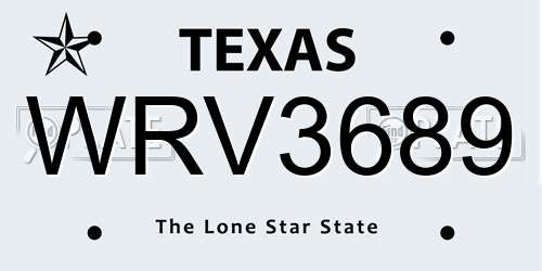 WRV3689 Texas License Plate