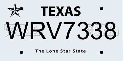 WRV7338 Texas License Plate