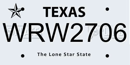 WRW2706 Texas License Plate