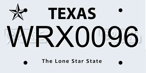 WRX0096 Texas License Plate