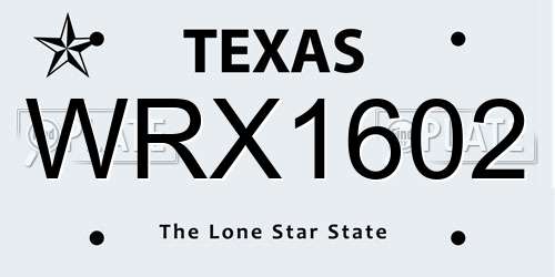 WRX1602 Texas License Plate