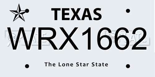 WRX1662 Texas License Plate
