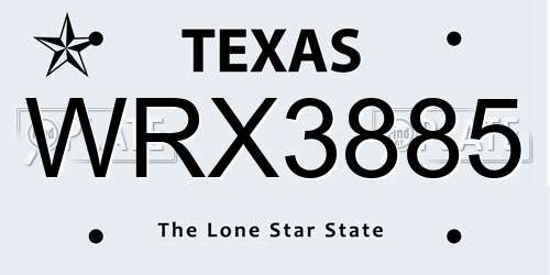 WRX3885 Texas License Plate