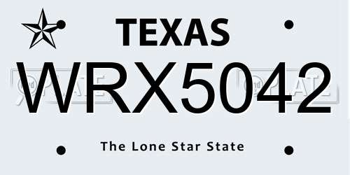 WRX5042 Texas License Plate