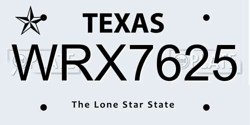 WRX7625 Texas License Plate