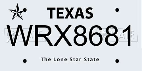 WRX8681 Texas License Plate