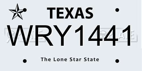 WRY1441 Texas License Plate