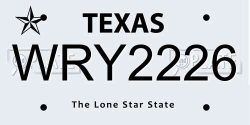 WRY2226 Texas License Plate