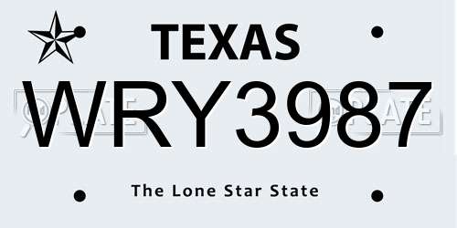 WRY3987 Texas License Plate