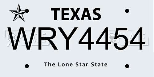 WRY4454 Texas License Plate