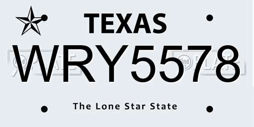 WRY5578 Texas License Plate