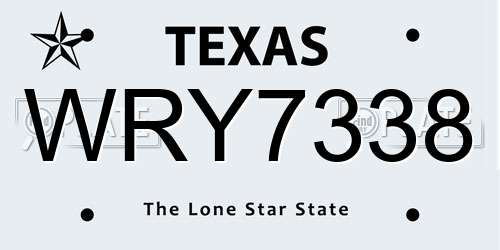 WRY7338 Texas License Plate