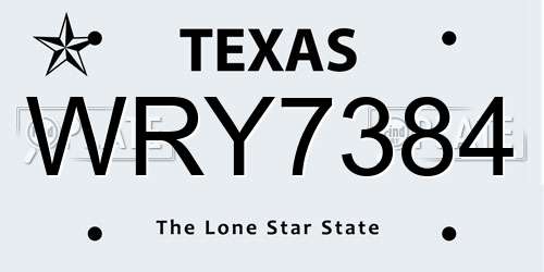 WRY7384 Texas License Plate